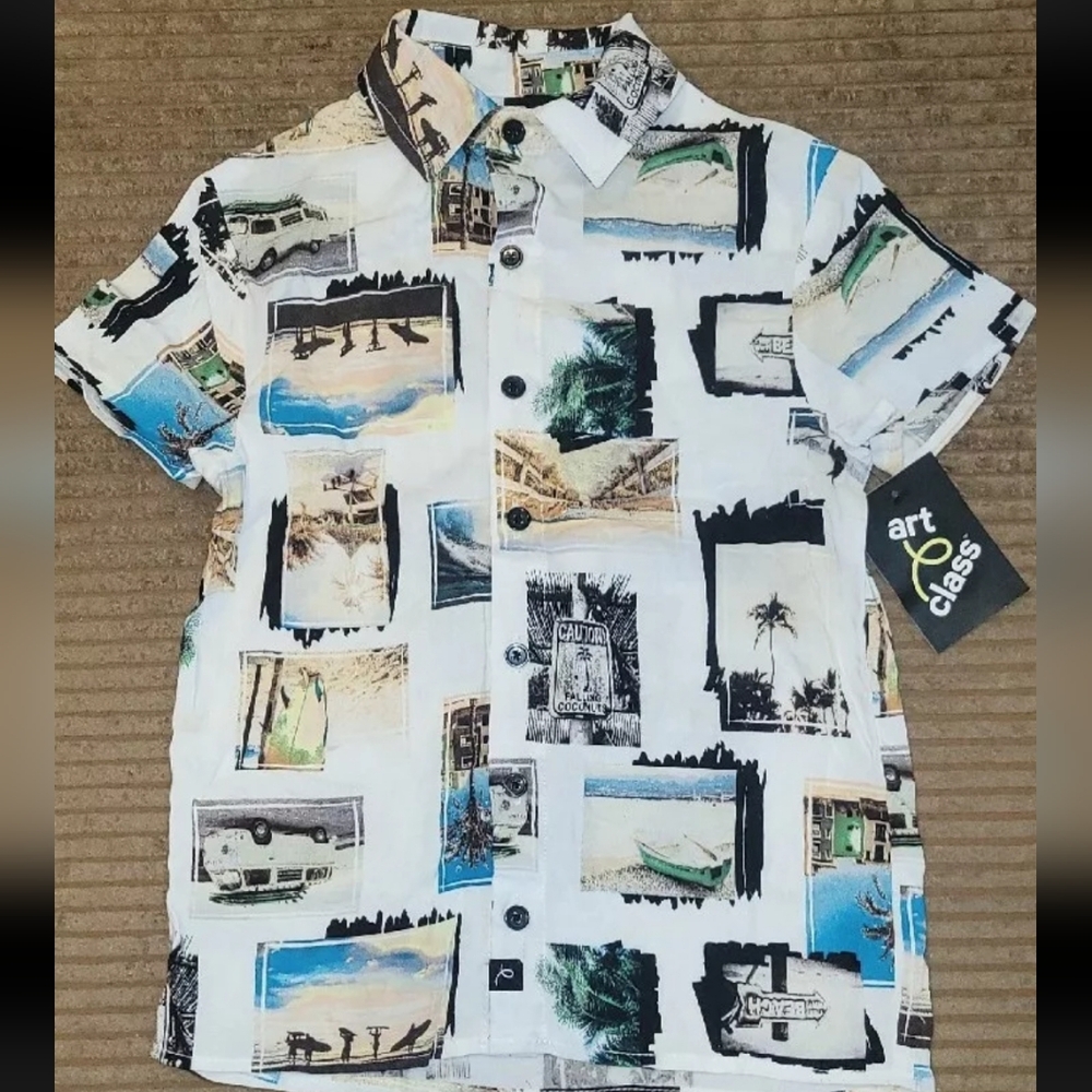 KIDS HAWAIIAN STYLE SURF SHIRT XS 4/5 EXTRA SMALL NEW ART CLASS BEACH VW BUS.
